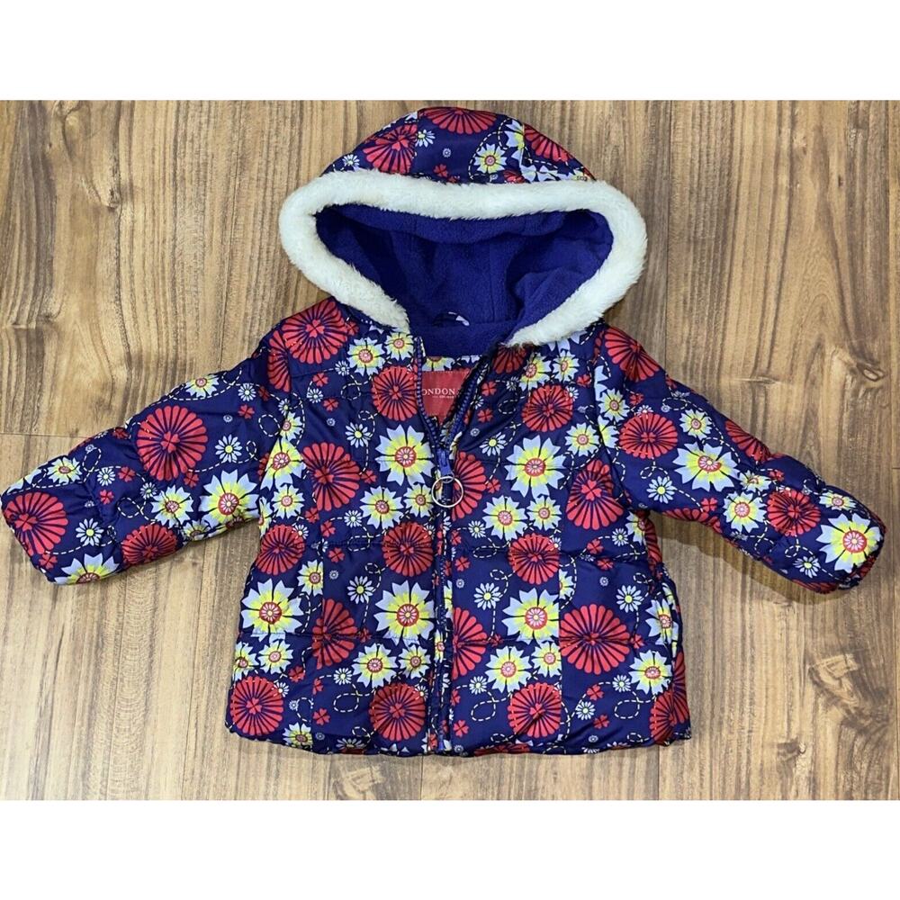 LONDON Fog Jacket Kids Size 18 Months Lined‎ Faux Fur Hood Coat Winter